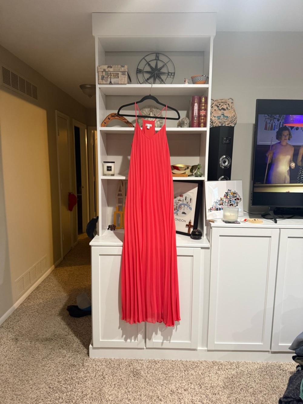 Bisou Bisou Coral Pleated Maxi Dress